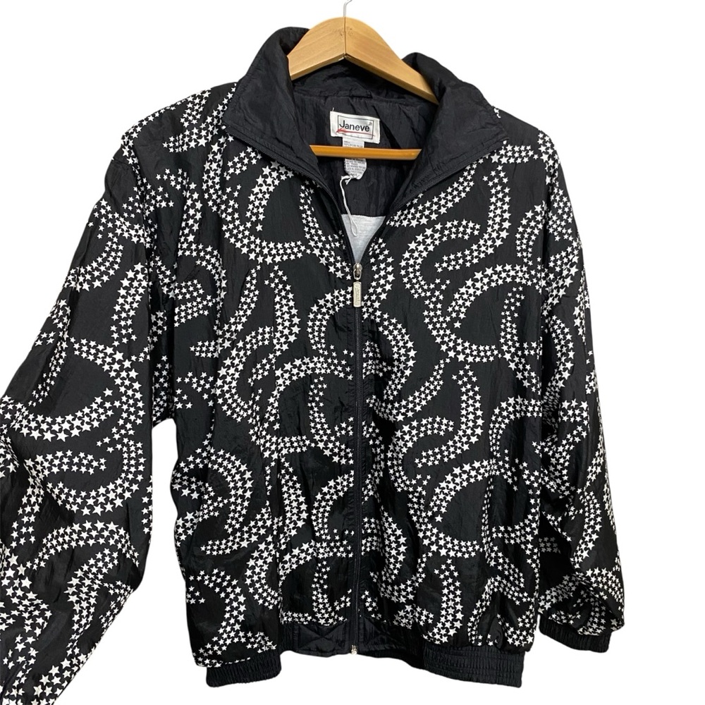 Janeve silk Black and White Bomber Jacket with Retro Pattern